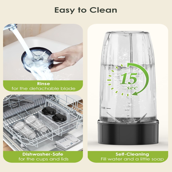 冰沙搅拌机，个人奶昔和冰沙搅拌机，厨房搅拌机和研磨机组合，带外带杯和盖子，适用于蛋白奶昔、婴儿食品和冷冻饮料（亚马逊禁售）-3