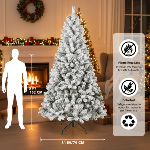 5英尺植绒圣诞树407个尖端全PVC人造植物坚固的金属基座，适合家庭/办公室/公寓派对装饰FBA发货-10