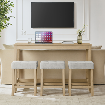 59 英寸吧台桌、餐桌、带电源插座的沙发桌、3 个软垫凳子、4 件套吧台桌椅套装，适用于客厅、餐厅、厨房