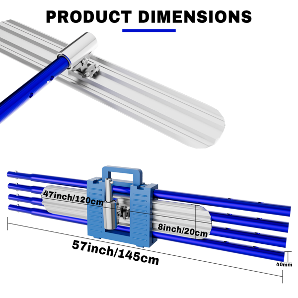 牛角抹子混凝土工具套装，48英寸×8英寸镁铝合金混凝土抹子配4个可组合手柄，带携带工具箱的混凝土牛角抹子，抹灰刀，混凝土收面专用牛角抹子套装-3