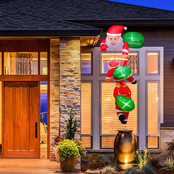 （物流随机发，自提可发加拿大）-8英尺巨型充气圣诞老人附6盏LED灯 - 3款圣诞老人造型 + 3块“圣诞快乐”标牌，快速插电充气，防水材质，配4个吸盘及6根绳索，适用于室内外圣诞装饰-9