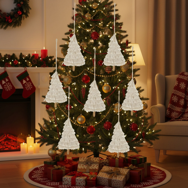 6件套圣诞树装饰品4.3x7.5英寸流苏树形悬挂装饰圣诞树装饰家居节日展示FBA发货-5