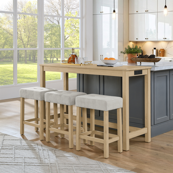 59 英寸吧台桌、餐桌、带电源插座的沙发桌、3 个软垫凳子、4 件套吧台桌椅套装，适用于客厅、餐厅、厨房-12