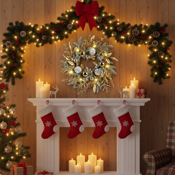 20英寸圣诞节花环门装饰带暖白色LED灯圣诞装饰FBA发货-2