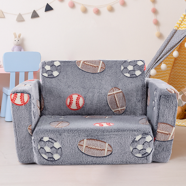 1pcs 全海绵 儿童单人折叠式沙发床 夜光 儿童沙发 灰蓝球类 法兰绒 KS-005-13