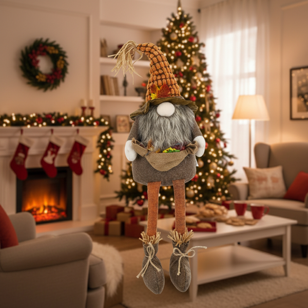 2件套圣诞节侏儒装饰10.2英寸x8.7英寸x24.5英寸织物坐式棕色侏儒，枫叶，非常适合秋季收获和感恩节装饰FBA发货-5