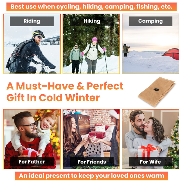 （物流随机发，自提可发加拿大）-加热颈围  暖感加热围巾，USB电源供电，3档温控模式，柔软亲肤可机洗，冬季露营/钓鱼必备-2