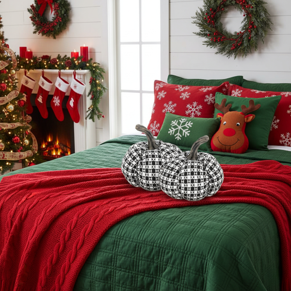 2件套圣诞节南瓜装饰7x7x6.7“面料黑白格子南瓜，非常适合恐怖节日展示FBA发货-6