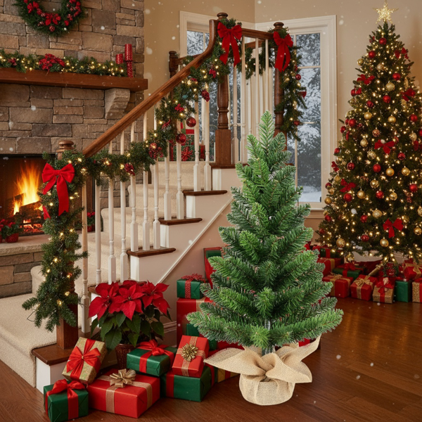 2个装2英尺桌面圣诞树，68头PVC绿树人造植物基迷你人造假日办公家具派对装饰桌面/桌子FBA发货-4