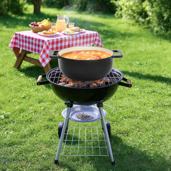 铸铁 5QT 烹饪锅具 纯黑色 含两个硅胶手套 珐琅锅-8