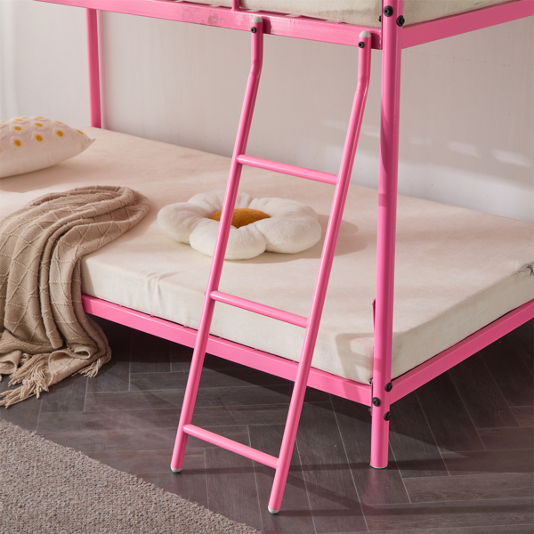 粉色 Twin 圆管双层矮床 护栏斜梯 铁床 美国-14