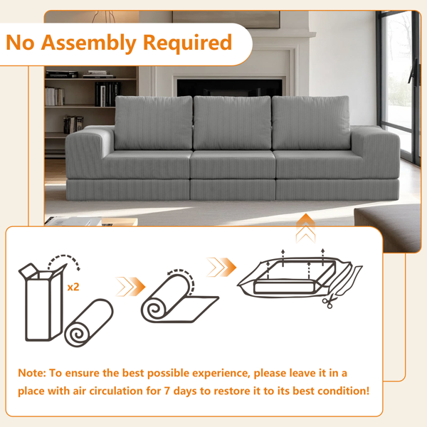 108'' Modular Sectional 3-Seater Cloud Sofa,Corduroy Convertible Sofa Bed ,living room.-3