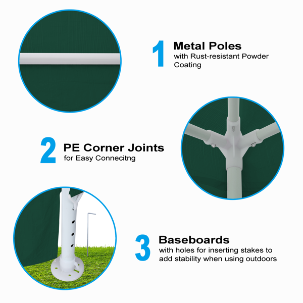 3*3m 4片面（两个门）,螺旋管 凉棚 绿色 PE布, 10'x10'派对帐篷 4 面可拆, 户外 重型凉亭,婚礼帐篷 喷塑铁管-4