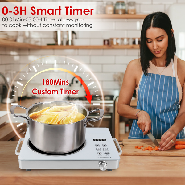 （物流随机发，自提可发加拿大）-3500W单头电炉灶 110V - 快速加热电热板，配备4种预设模式（煎炸/烧烤/炖煮/多功能），12档功率/温度调节，0-3小时定时器，便携式把手及易清洁玻璃表面，适用于宿舍/房车/露营-5