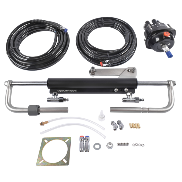 液压方向舵机套件 90 HP Marine Hydraulic Steering System with Two-Way Locking Valve, High-Pressure Pump & 2X 24ft Durable Nylon Hose for Single-Engine Boats-6