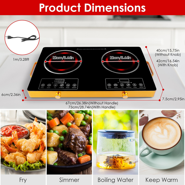 （物流随机发，自提可发加拿大）-7000W双头电炉灶 110V，配备2个3500W快速加热炉盘，4种预设模式（蒸/煎/烤/强火），11档功率调节，便携式把手及易清洁玻璃面板，适用于所有平底锅具，适合宿舍/房车/公寓/露营使用。-7