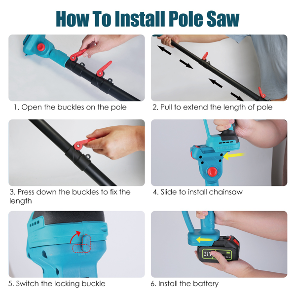 （物流随机发，自提可发加拿大）-2合1无线伸缩杆链锯及手持链锯，最大切割直径4.72英寸，配备无刷电机，5.3-7.4英尺可伸缩杆，适用于树枝/劈柴作业-7