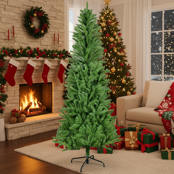 6英尺圣诞树72英寸经典铅笔人造植物，用于万圣节和圣诞节茂密的树枝，逼真的节日派对装饰FBA发货-14