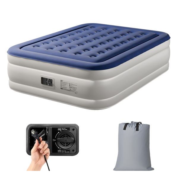 80*60*18in 植绒床面 PVC围带&底部 蓝色+白色 野营床垫 充气 带收纳袋 杯洞 美规插头 200kg-17