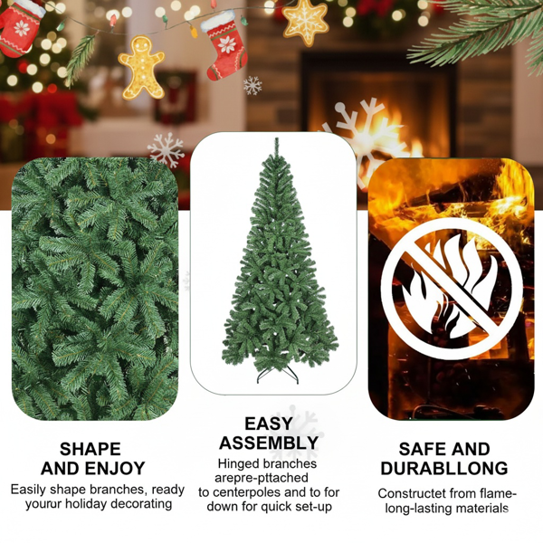 7英尺圣诞树774 PVC尖端铰链结构人造植物金属架绿色假日树，适用于办公室、公寓、派对装饰FBA发货-5