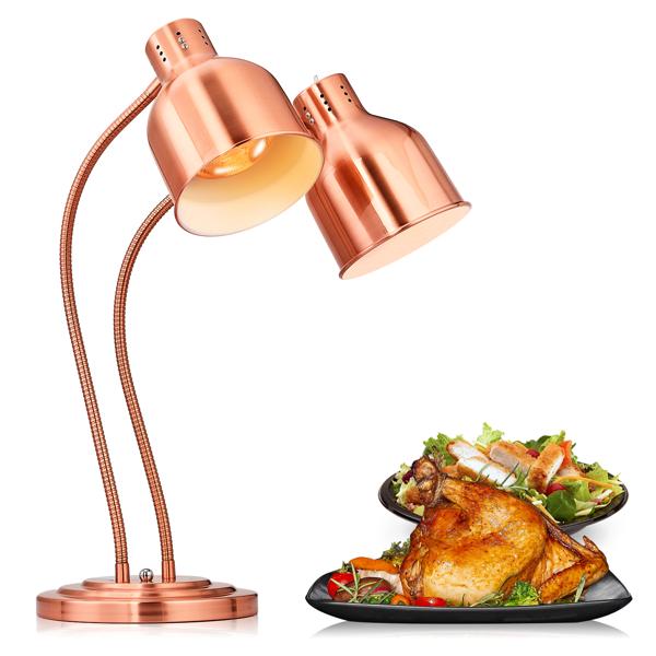 美规 HT-221 110V 500W 食物保温台 玫瑰金色 不锈钢 立式 电动 双头食品加热灯-2