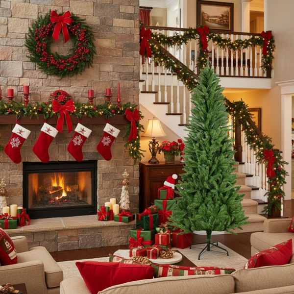 6英尺圣诞树72英寸经典铅笔人造植物，用于万圣节和圣诞节茂密的树枝，逼真的节日派对装饰FBA发货-1