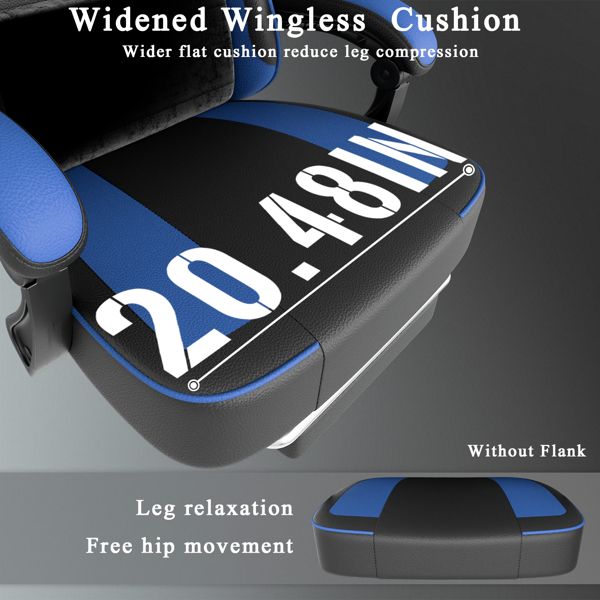 带袋装弹簧坐垫和脚凳的游戏椅，成人人体工学电脑椅，透气PU皮游戏椅，可调节头枕和腰部支撑办公桌椅-5