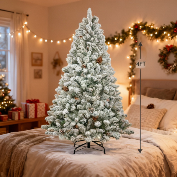 4英尺植绒圣诞树带21个天然松果366个分枝尖端人造植物树全形坚固金属支架PVC人造节日装饰，季节性使用FBA发货-16