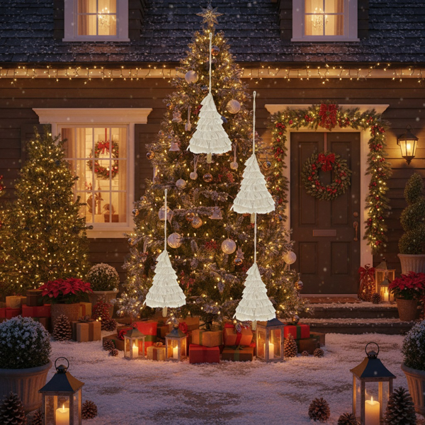 6件套圣诞树装饰品4.3x7.5英寸流苏树形悬挂装饰圣诞树装饰家居节日展示FBA发货-13