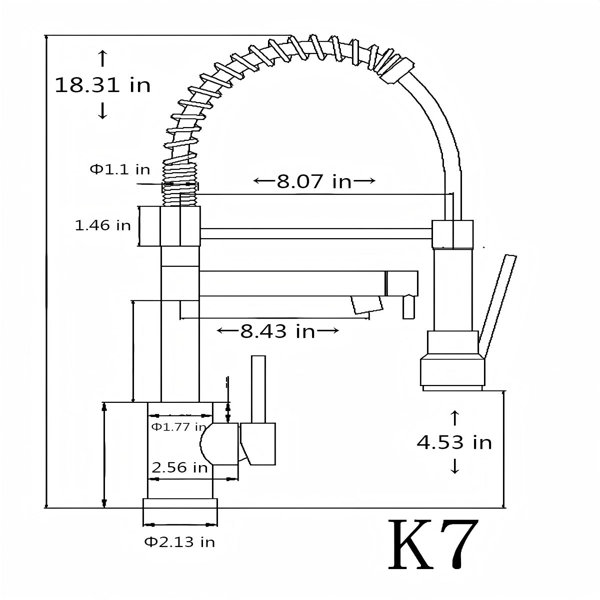 带下拉式喷雾器的厨房水龙头，单把手2功能不锈钢弹簧颈，单孔安装，适用于住宅、商业、房车、酒吧等，哑光黑色【周末不发货，TK/TEMU订单仅支持自提】-7