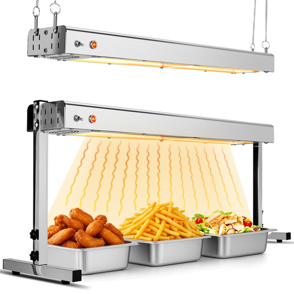 美规 HT-36H 110V 1000W 食物保温台 银色 不锈钢 吊式+立式两用 电动 带链条和支撑支架-1