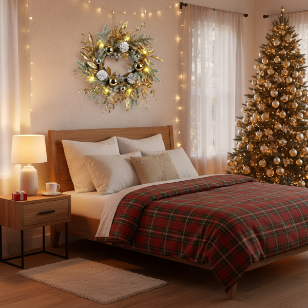 20英寸圣诞节花环门装饰带暖白色LED灯圣诞装饰FBA发货-5