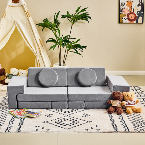 1pcs 全海绵 十四片模块设计 可自由组合 儿童沙发 灰色 灯芯绒 KS-008-4