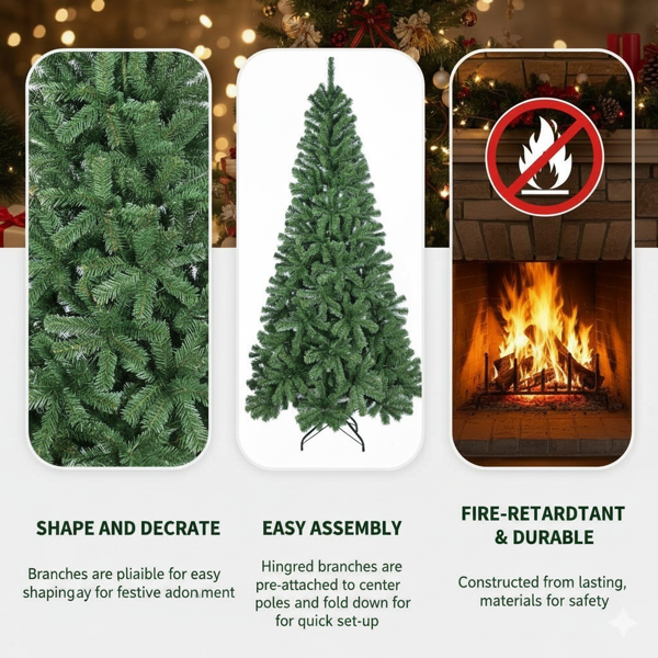 6英尺圣诞树带500个PVC尖头绿色人造植物铰链结构金属支架假日装饰，适用于办公室家庭派对装饰FBA发货-4