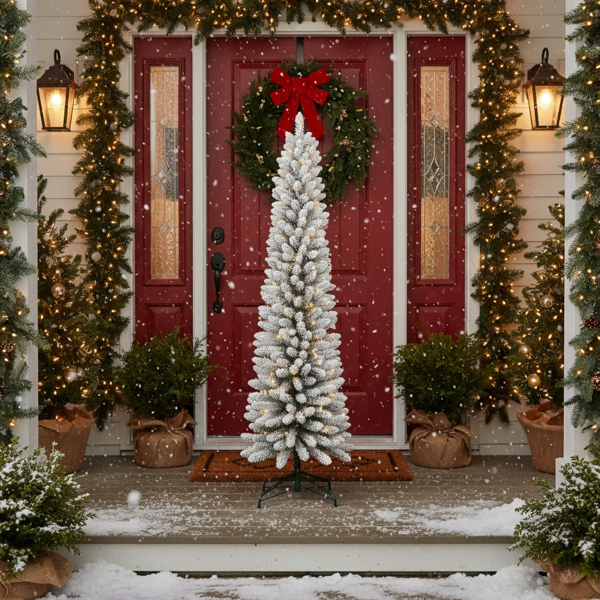 5英尺圣诞树配100个暖白色LED灯植绒铅笔人造植物263个尖端超薄PVC树金属支架节省空间易于组装派对装饰FBA发货-13