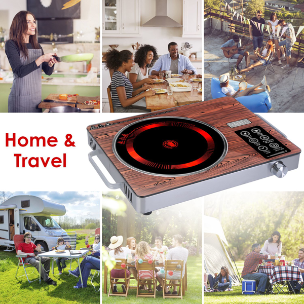 （物流随机发，自提可发加拿大）-3500W单头电炉灶 110V - 快速加热电热板，配备4种预设模式（煎炸/烧烤/炖煮/多功能），12档功率/温度调节，0-3小时定时器，便携式把手及易清洁玻璃表面，适用于宿舍/房车/露营-6
