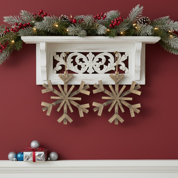 2件套17.7英寸圣诞树装饰品大型木制雪花装饰品乡村壁挂，用于度假屋展示FBA发货-11