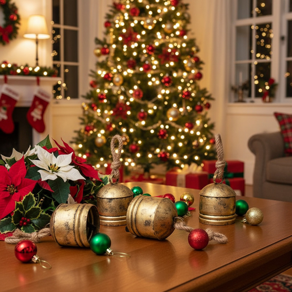 4件套圣诞钟装饰品4.5x6.1“铁制悬挂装饰品节日派对树装饰品FBA发货-15