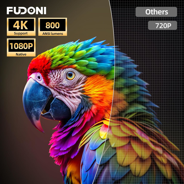 带 WiFi 6 和蓝牙 5.4 的投影仪，突出显示原生 1080P 户外电影投影仪，FUDONI 家庭影院自动 6D 梯形校正和最大 300 英寸屏幕，适用于 iOS/Android/电视棒 （亚马逊禁售）-2