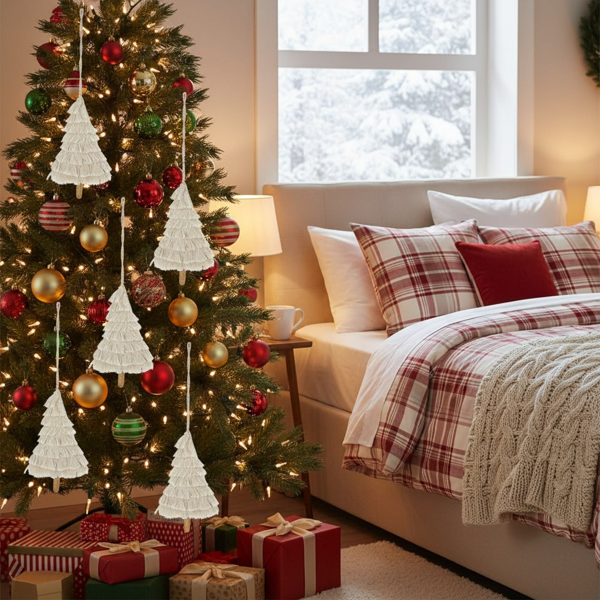 6件套圣诞树装饰品4.3x7.5英寸流苏树形悬挂装饰圣诞树装饰家居节日展示FBA发货-4