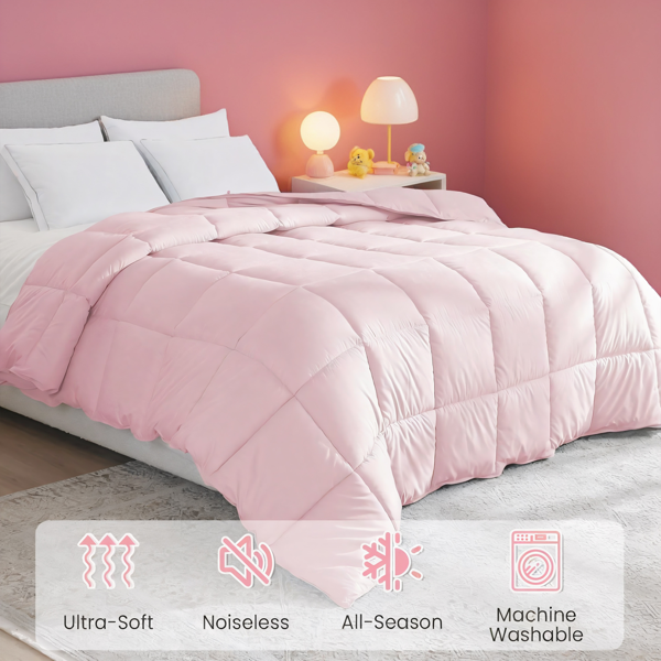 粉色被子被芯，粉色舒适柔软亲肤四季被，可水洗机洗，适用于家居卧室，四季皆宜，圣诞节礼物-6
