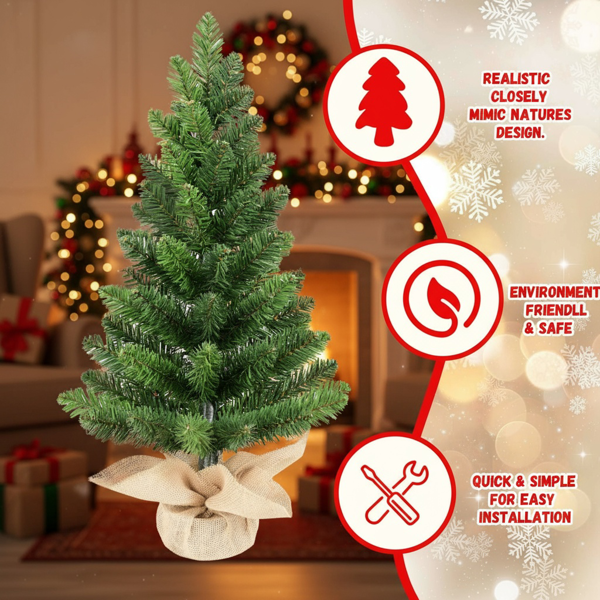 2个装2英尺桌面圣诞树，68头PVC绿树人造植物基迷你人造假日办公家具派对装饰桌面/桌子FBA发货-9