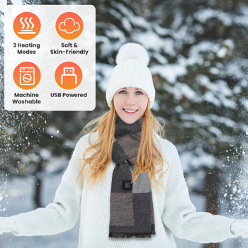（物流随机发，自提可发加拿大）-加热颈围  暖感加热围巾，USB电源供电，3档温控模式，柔软亲肤可机洗，冬季露营/钓鱼必备