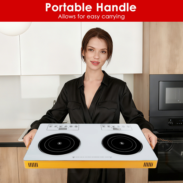 （物流随机发，自提可发加拿大）-7000W双头电炉灶 110V，配备2个3500W快速加热炉盘，4种预设模式（蒸/煎/烤/强火），11档功率调节，便携式把手及易清洁玻璃面板，适用于所有平底锅具，适合宿舍/房车/公寓/露营使用。-8