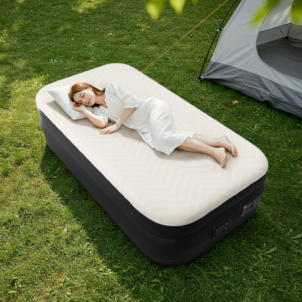 75*39*18in 海绵植绒床面 PVC围带&底部 米黄色+黑色 野营床垫 充气 带收纳袋 美规插头 100kg-18