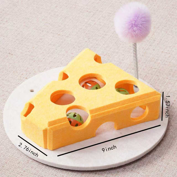 环保猫抓板玩具，带互动球，可保护小猫家具，多功能猫咪游戏板，方形设计，绿黄相间毛毡剑麻材质，尺寸小巧，30厘米x30厘米x30厘米，非常适合室内猫咪。-1