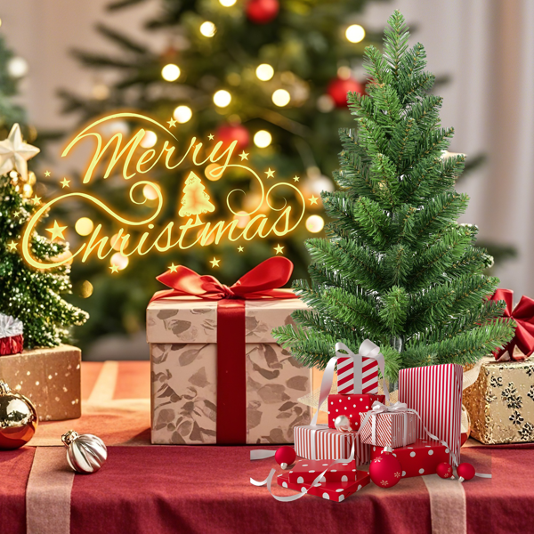 2个装2英尺桌面圣诞树，68头PVC绿树人造植物基迷你人造假日办公家具派对装饰桌面/桌子FBA发货-10