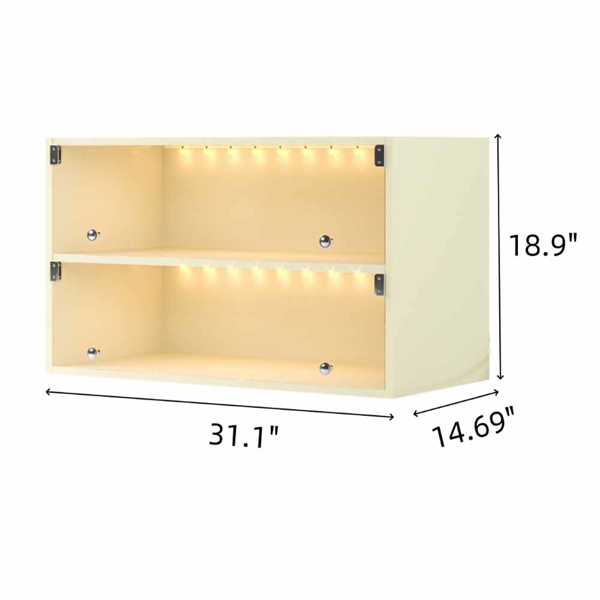 米白色玻璃门鞋盒鞋子收纳柜，运动鞋​​收纳柜，适用于运动鞋，带 LED 灯-3