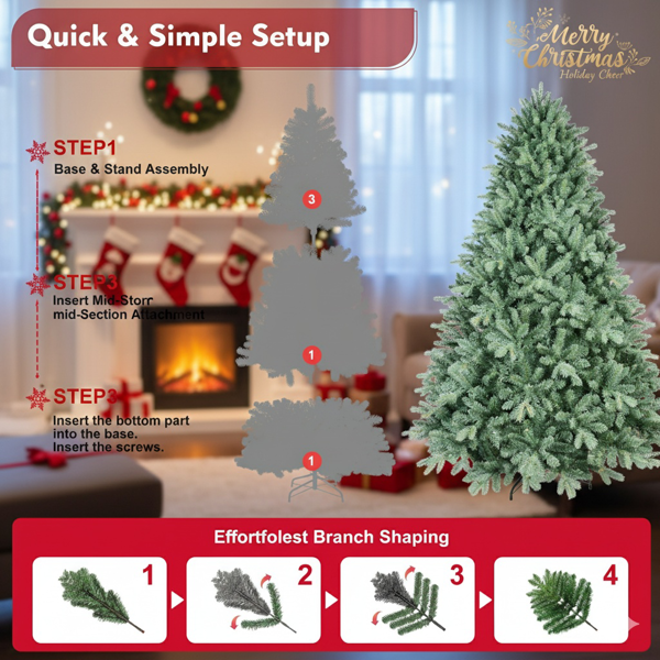 4英寸圣诞树592尖端枝头人造植物PVC蓝绿色树铰链树枝稳固支架全身快速组装节日派对装饰FBA发货-6