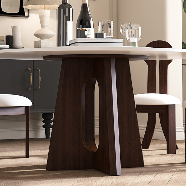 现代大理石餐桌，59 英寸烧结石圆形餐桌，实木胡桃木底座，坚固的十字设计，适合 6-8 人使用 - 胡桃木（仅桌子）-8